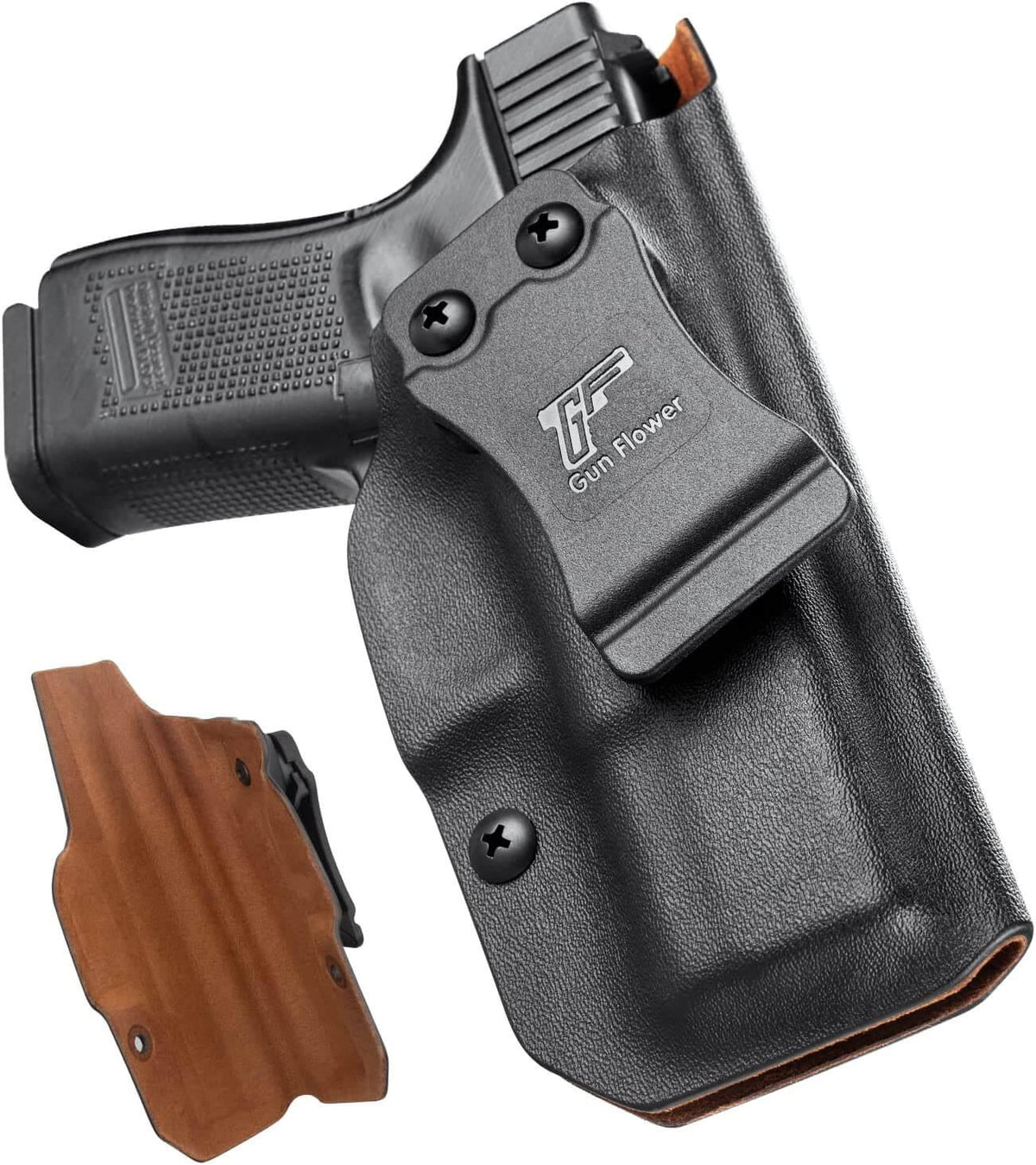 Glock G19 Gen3-5  G19X  G23 Gen3-4  G26 Gen3-5  G32 Gen3-4  G44  G45 Custom Leather Lined Kydex Holster IWB, Right Hand | Gun&Flower Gun & Flower