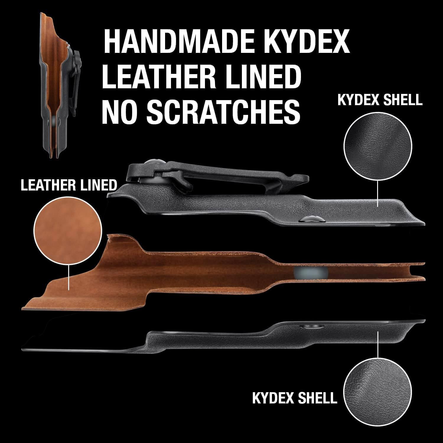 Glock G19 Gen3-5  G19X  G23 Gen3-4  G26 Gen3-5  G32 Gen3-4  G44  G45 Custom Leather Lined Kydex Holster IWB, Right Hand | Gun&Flower Gun & Flower