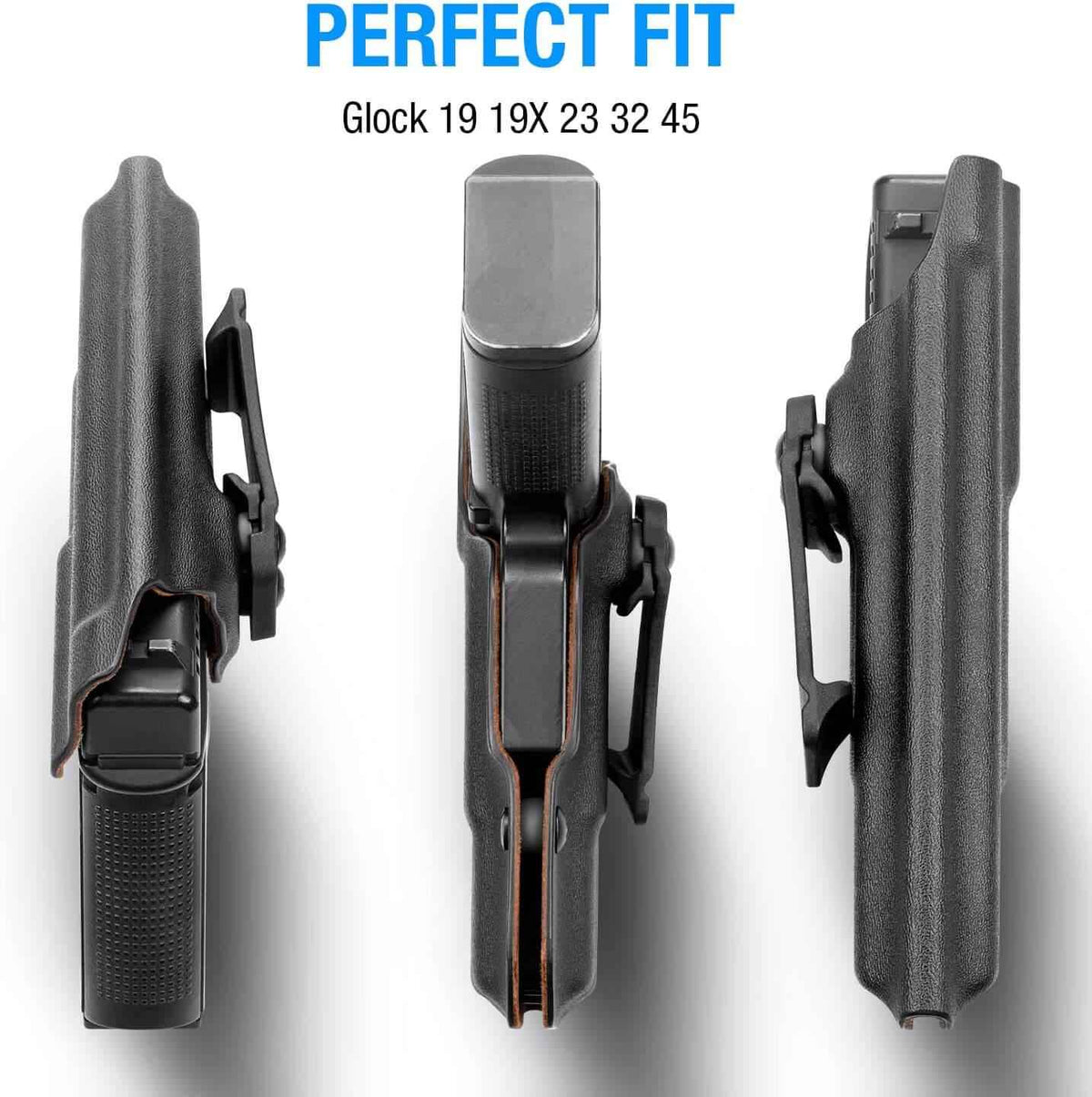 Glock G19 Gen3-5 G19X G23 Gen3-4 G26 Gen3-5 G32 Gen3-4 G44 G45 Custom Leather Lined Kydex Holster IWB, Right Hand | Gun&Flower