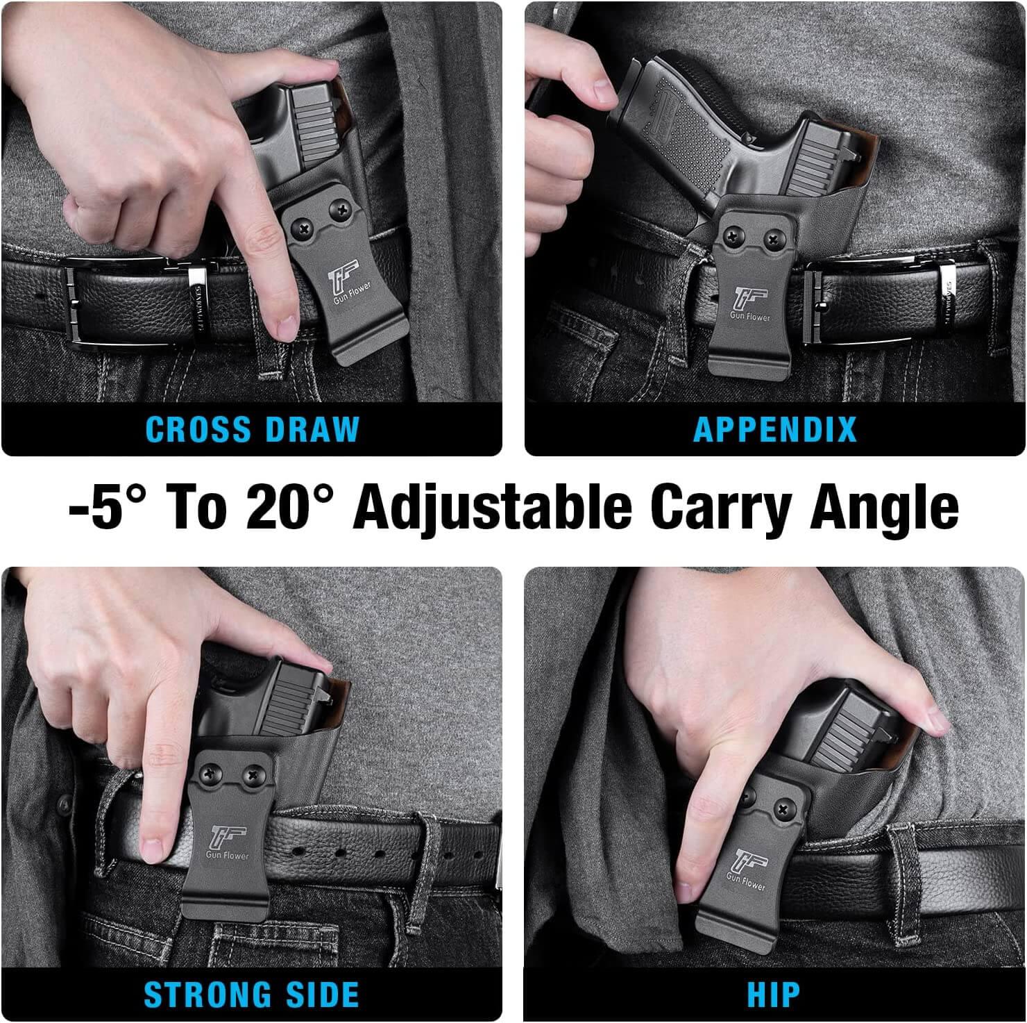 Glock G19 Gen3-5  G19X  G23 Gen3-4  G26 Gen3-5  G32 Gen3-4  G44  G45 Custom Leather Lined Kydex Holster IWB, Right Hand | Gun&Flower Gun & Flower