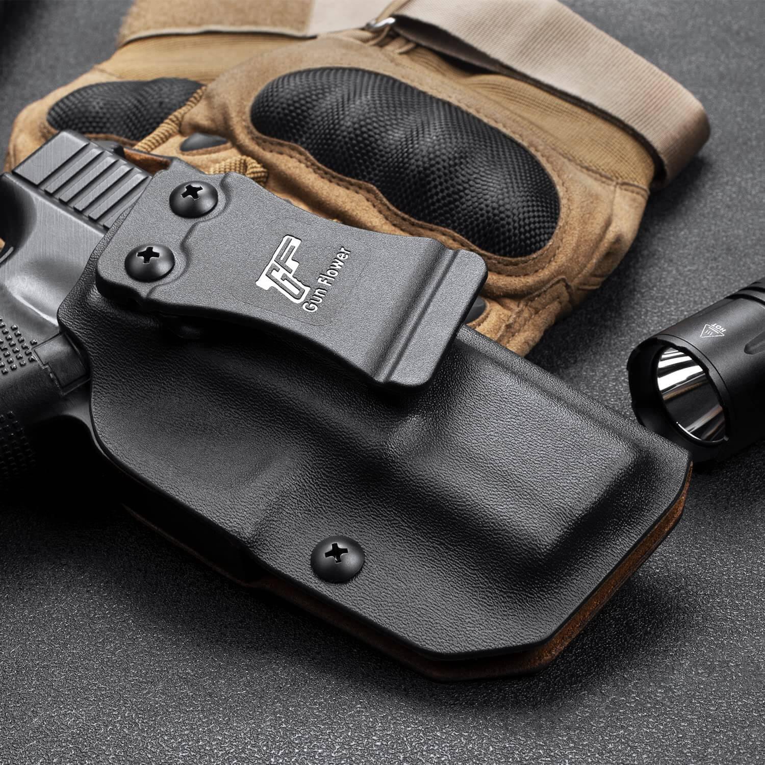 Glock G19 Gen3-5  G19X  G23 Gen3-4  G26 Gen3-5  G32 Gen3-4  G44  G45 Custom Leather Lined Kydex Holster IWB, Right Hand | Gun&Flower Gun & Flower
