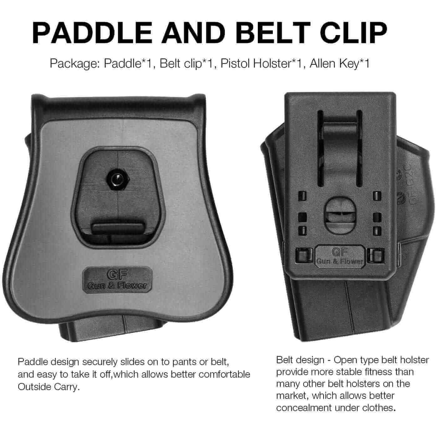 Polymer OWB Holster for Taurus G2C Taurus G3C Taurus G3C TORO Taurus PT111 Millennium G2 Taurus PT140 Millennium G2 with 1 pcs Paddle and 1 Pcs Belt Clip Gun & Flower
