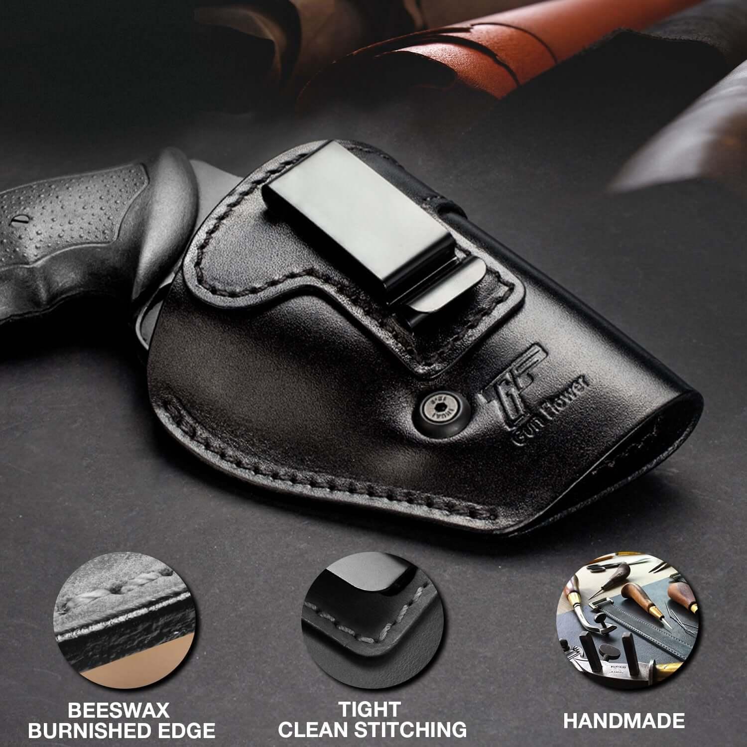 Full Grain Leather IWB Holster for J-Frame & .38 Special Revolvers Gun & Flower