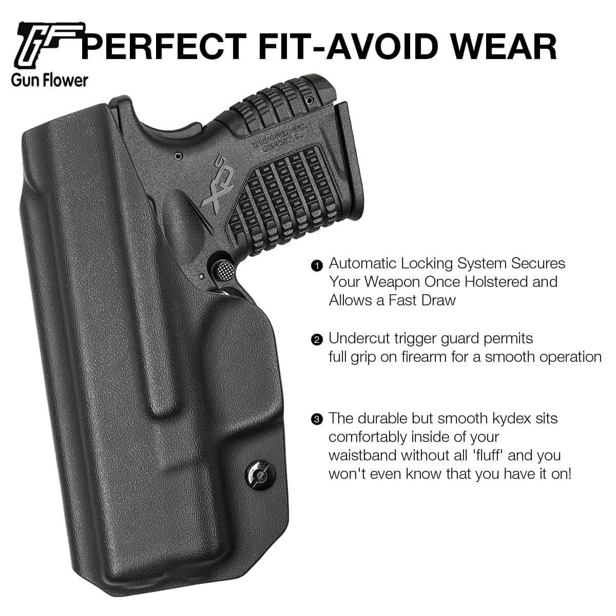 Kydex IWB Holster for Springfield XD-S XDS 3.3" 9mm/.40S&W/.45 ACP Appendix Cross Draw Concealed Carry Belt Clip Holsters | Gun & Flower Gun & Flower