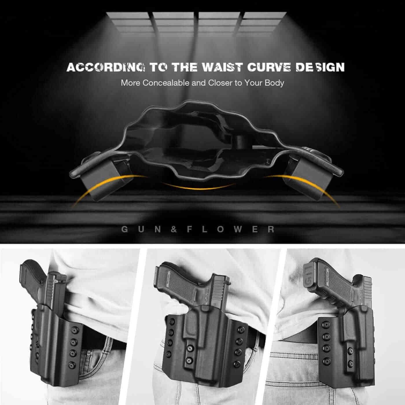 Gun & Flower Kydex OWB Holster Gun&Flower OWB Kydex Holster for Glock 17 Glock 19 Adjustable Retention