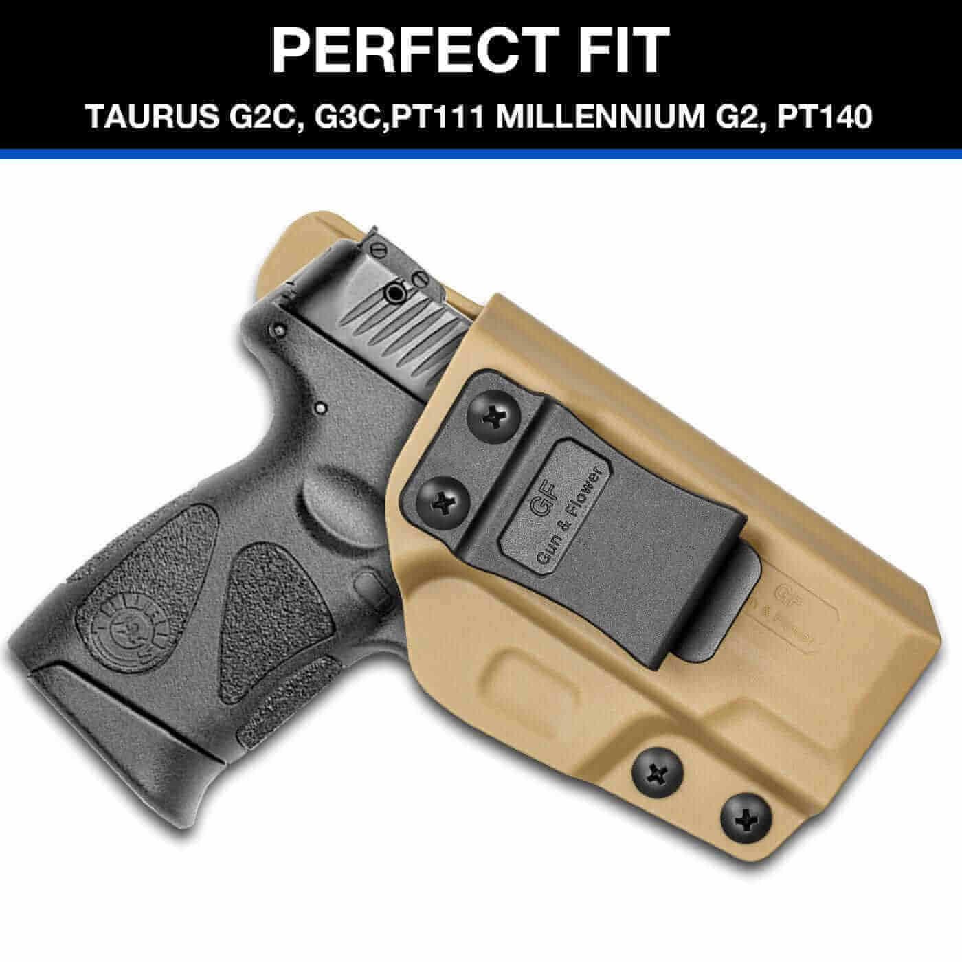 Gun & Flower Polymer IWB Holster Right Taurus G2C/G3C/ Taurus Millennium G2 PT111/PT140 Polymer IWB Holster in Tan
