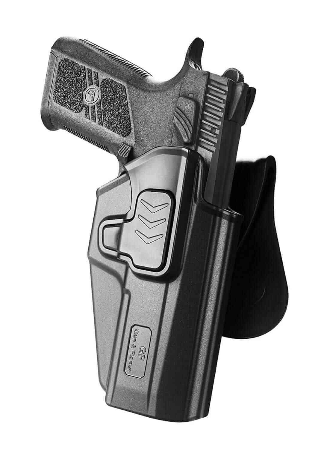Gun & Flower Polymer OWB Holster Right CZ P07 / P09 Polymer OWB Paddle Holster  CZ P-07 P-09 Airsoft Outside Waistband Carry Holster, Index Finger Release System - Right Hand