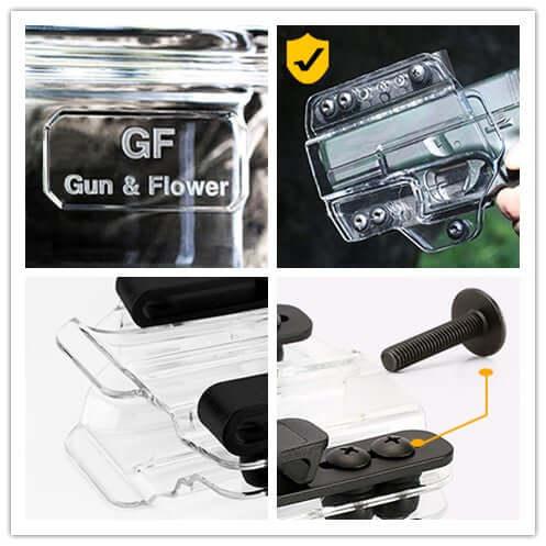 Glock G17 Gen3-5 G17 Gen4 MOS G17 Gen5 MOS G19 Gen3-5 G19X G19 Gen4 MOS G19 Gen5 MOS G23 Gen3-4 G26 Gen5 MOS G32 Gen3-4 G34 Gen3-5 G34 Gen5 MOS G44 G45 G45 MOS Clear IWB & OWB Convertable Polymer Holster , Right Hand | Gun & Flower Gun & Flower