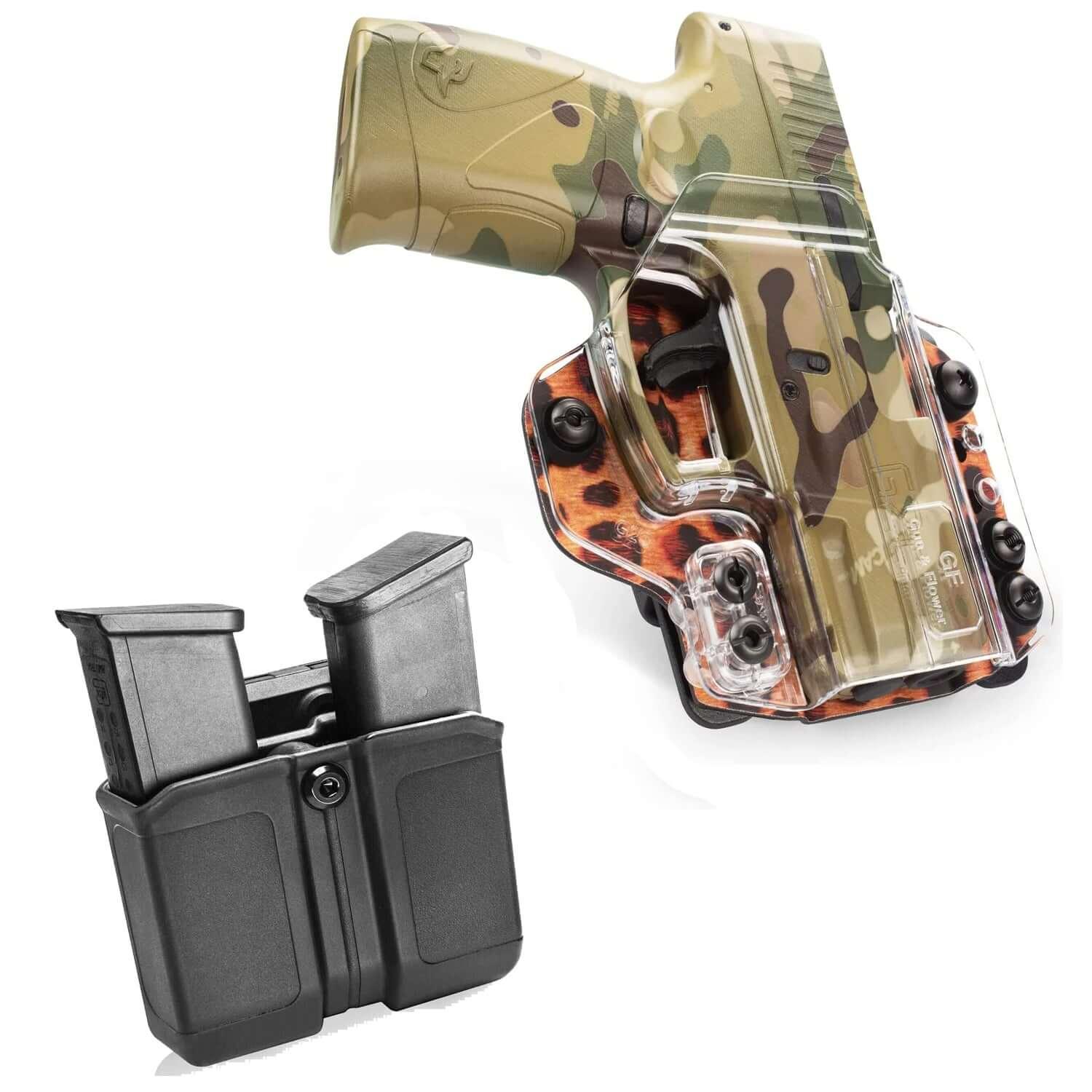 IWB&OWB Convertible Clear Polymer Holster Leopard Printing for Taurus G3C/G2C/Millennium G2 PT111/PT140 Holster for Women Gun & Flower