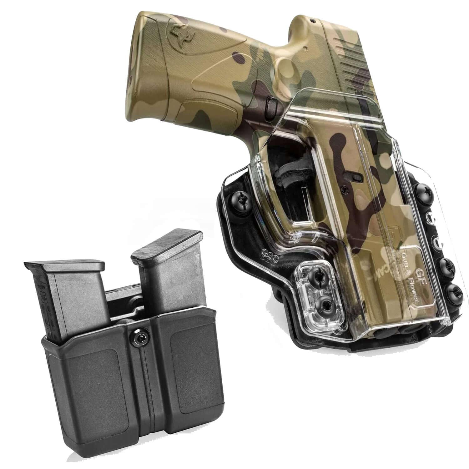 IWB&OWB Convertible Clear Holster Polymer Kydex Hybrid for Taurus G3C/G2C/Millennium G2 PT111/PT140 Gun & Flower