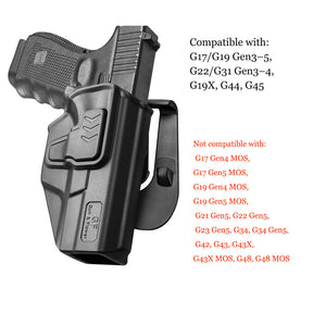 Glock 17 Gen3-5  G19 Gen3-5  G19X  G23 Gen3-4  G22 Gen3-4 G31 Gen3-4 G32 Gen3-4  G44  G45 Polymer OWB Paddle Holster Level II Retention Outside Waistband for G17 G22 G31 - Paddle 360 Degrees Adjustable , Right Hand | Gun & Flower