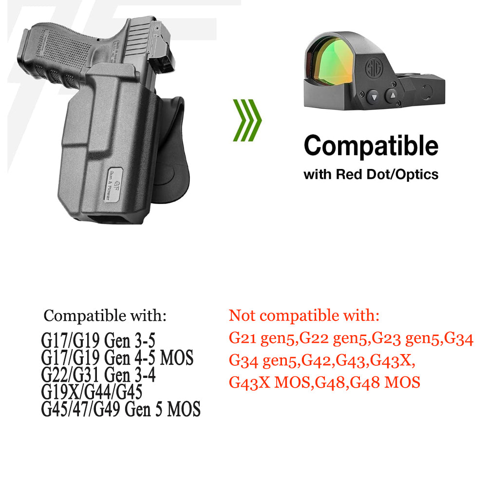 OWB Thumb Release Holster Fit Glock G17 Gen3-5  G17 Gen4 MOS  G17 Gen5 MOS  G19 Gen3-5  G19X  G19 Gen4 MOS  G19 Gen5 MOS  G23 Gen3-4 G22 Gen3-4  G31 Gen3-4 G32 Gen3-4  G44  G45  G45 MOS,Compatible with Red Dot/Optics, Right Handed