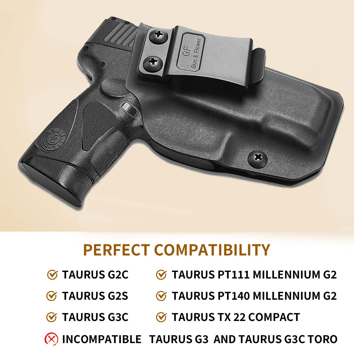 Taurus G2C Taurus G2S Taurus G3C Taurus PT111 Millennium G2 Taurus PT140 Millennium G2 Taurus TX 22 COMPACT IWB Kydex Holster | Gun & Flower