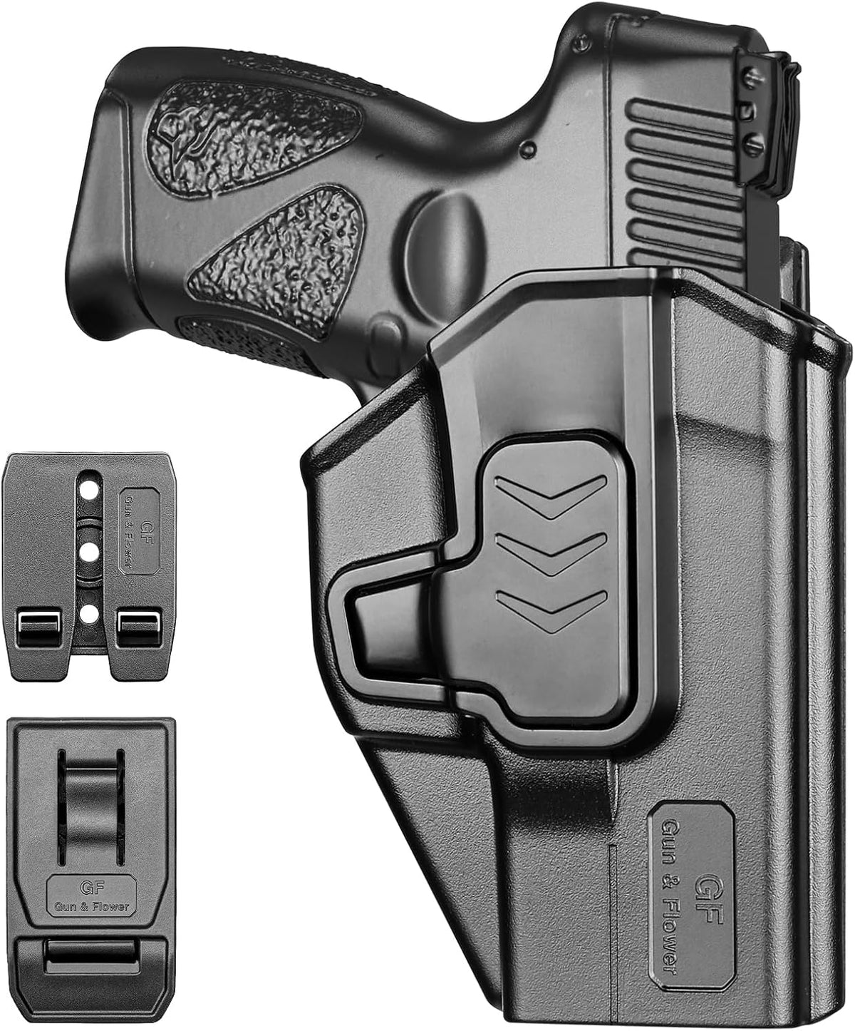 GUN & FLOWER OWB Holster Fits Taurus G2C/G3C, Taurus Millennium G2 PT111/ PT140, Outside Waistband Carry Belt Clip w/Molle Adapter, Level II Index Finger Release, 360 Degrees Adjustable, Right Hand