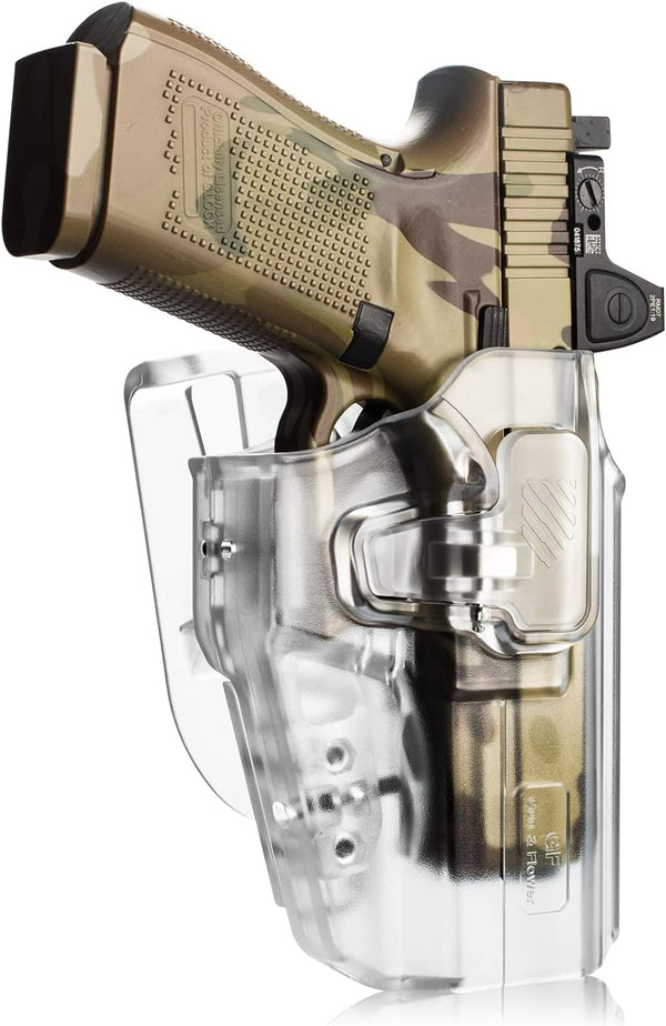 Frosted Clear Universal OWB Level II Holster Fits More Than 100+ Pistol, Index Finger Release System, Right Hand | Gun & Flower