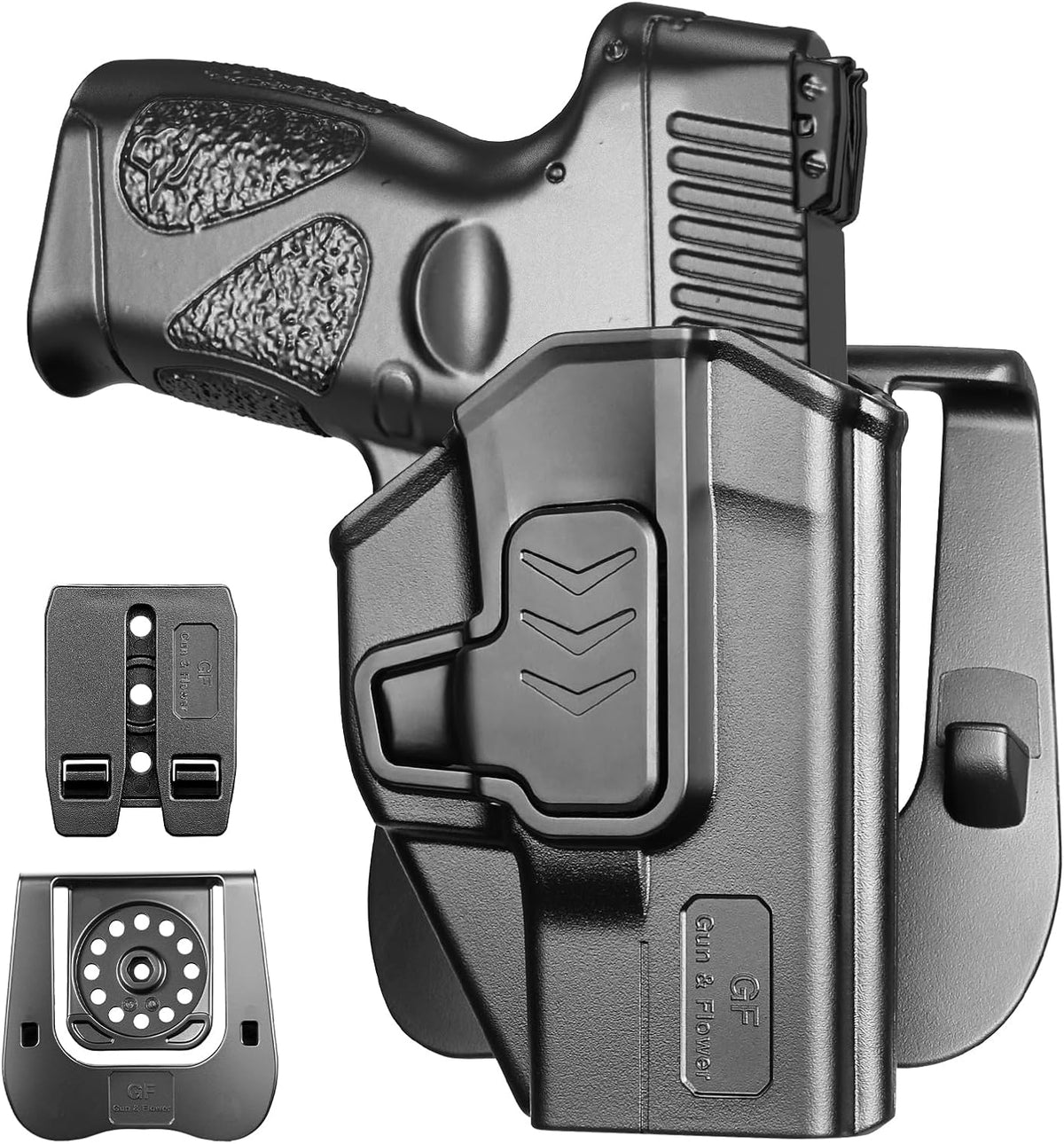 GUN & FLOWER OWB Paddle Holster Fits Taurus G2C/G3C, Taurus Millennium G2 PT111/PT140, Outside Waistband Carry Paddle w/Molle Adapter, Level II Index Finger Release, 360 Degrees Adjustable, Right Hand