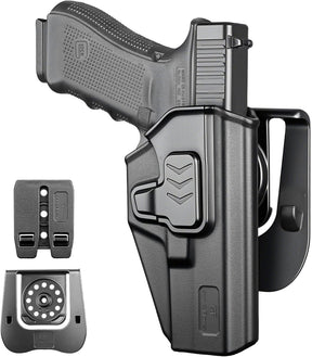 GUN & FLOWER OWB Paddle Holster Fits Glock 17 Gen3-5, Glock 22/31 Gen3-4, Glock 44/45, Outside Waistband Carry Paddle w/Molle Adapter, Level II Index Finger Release, 360 Degrees Adjustable, Right Hand