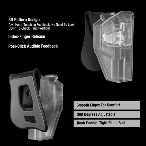 Frosted Clear Level II Retention OWB Paddle Holster for Glock 19 19X 32 45(Gen 3 4 5)丨Glock 23(Gen 3 4) Optics Ready,Right Hand | Gun & Flower
