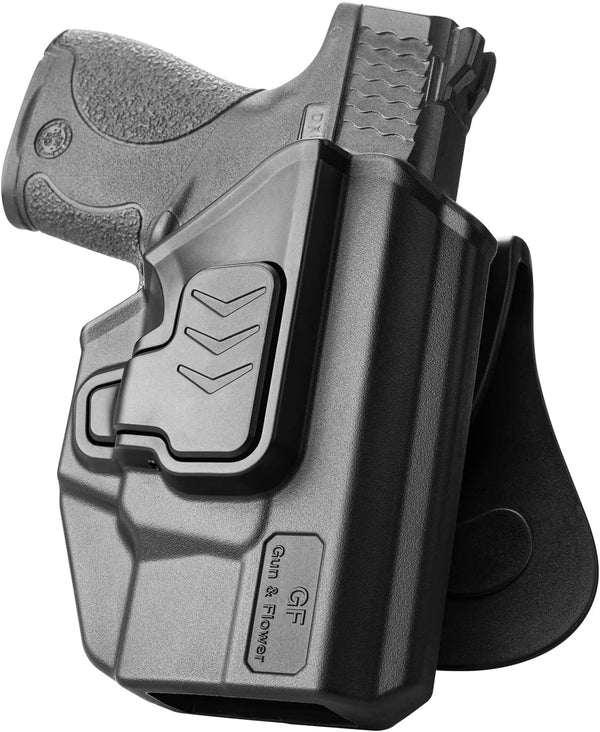 OWB Holster Fits M&P Shield with Integrated Crimson Trace Laser, Index Finger Release, 360 Degrees Adjustable Paddle, Right Hand