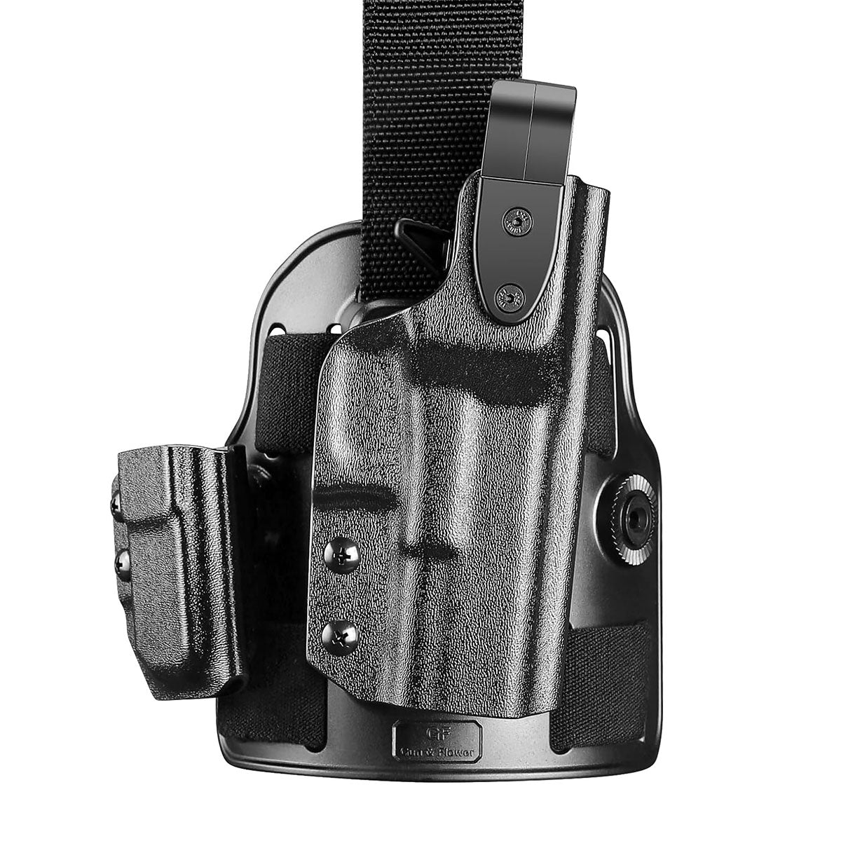 Tactical Level II G17 Drop Leg Holster with Single Mag Pouch for Glock 17/19 Gen3-5, 22/23/31/32 Gen3-4, 19X/44/45 – Kydex Thigh Holster Adjustable Right-Hand Draw