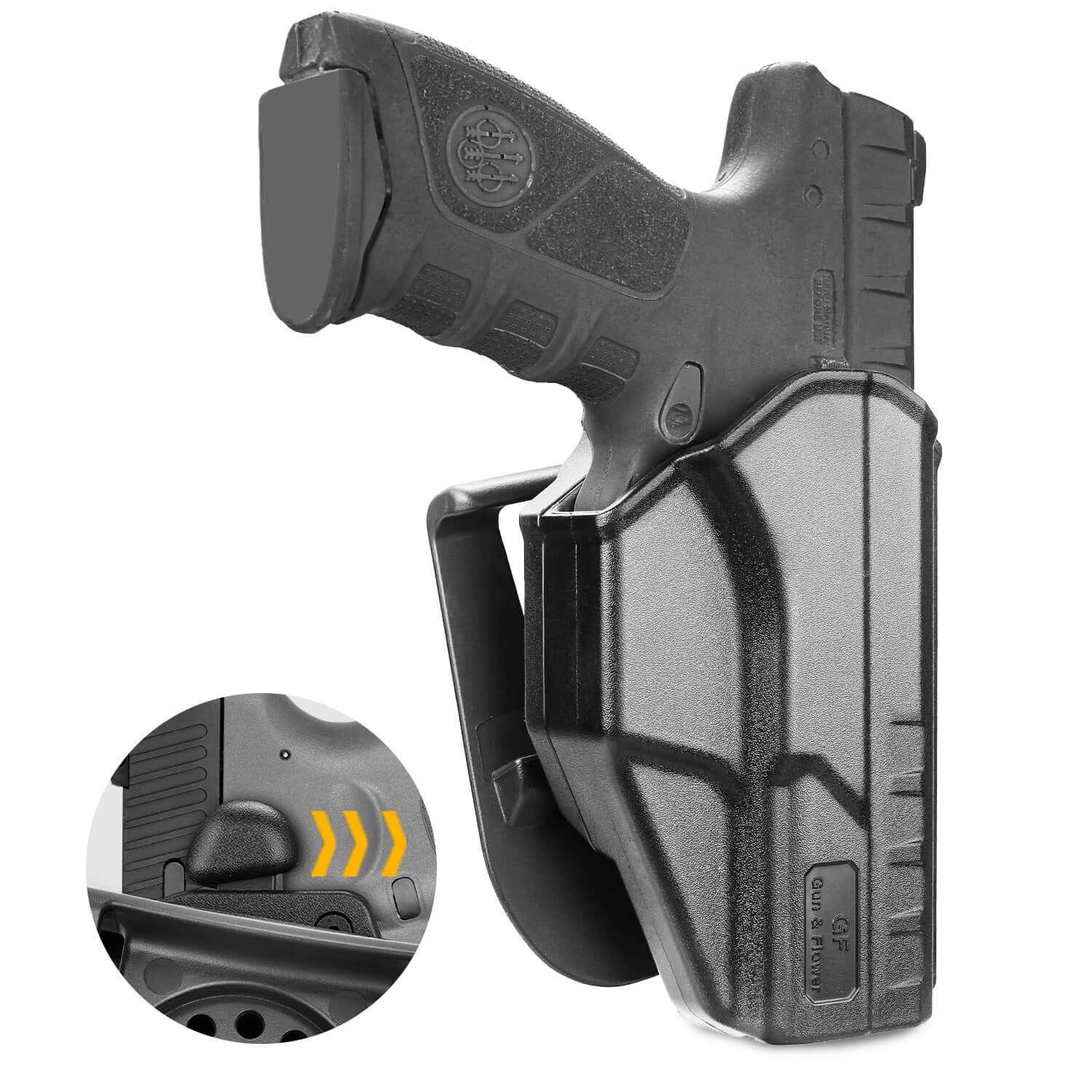 Beretta APX Holster, Thumb OWB Holster Fit Beretta APX Full Size 9mm, 40, Level II Retention/360 Degrees Adjustable Right Hand|Gun & Flower