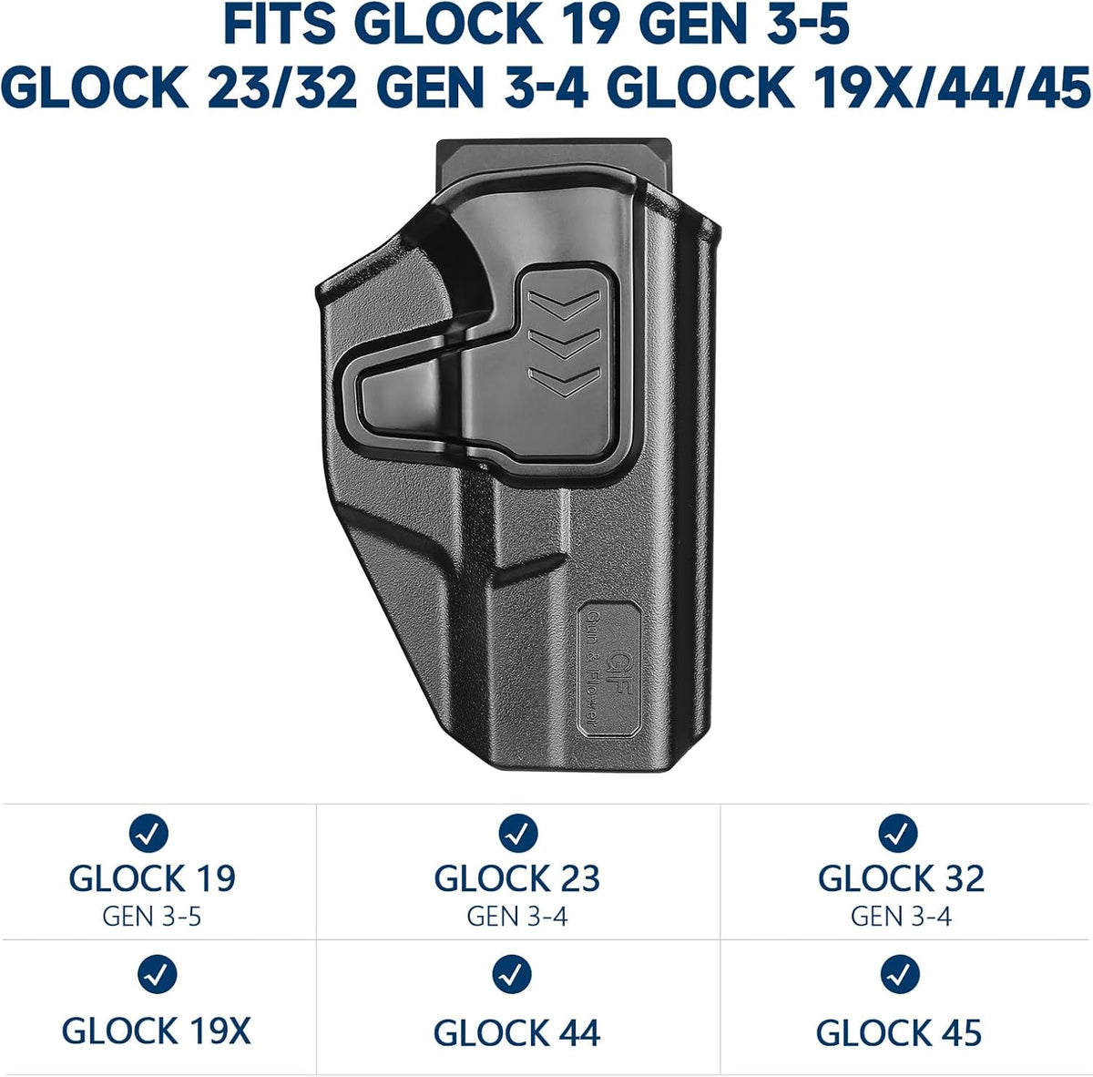 GUN & FLOWER OWB Holster Fits Glock G19 Gen3-5, G23/G32 Gen3-4, G19X/G44/G45, Outside Waistband Carry Belt Clip w/MOLLE Adapter, Level II Index Finger Release, 360 Degrees Adjustable, Right Hand