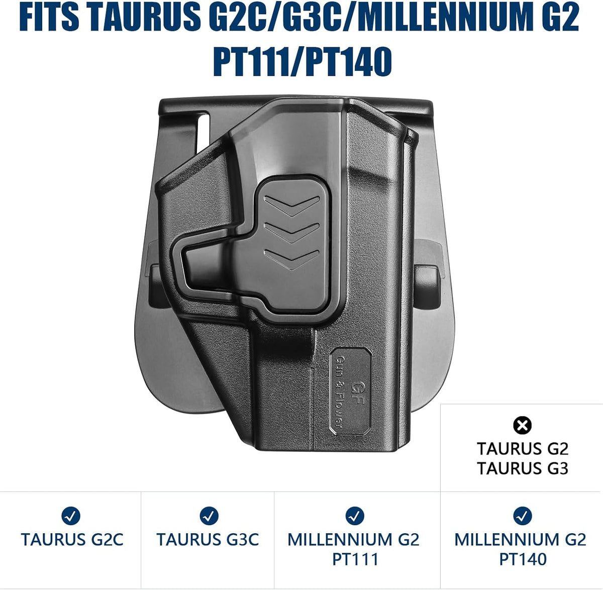 GUN & FLOWER OWB Paddle Holster Fits Taurus G2C/G3C, Taurus Millennium G2 PT111/PT140, Outside Waistband Carry Paddle w/Molle Adapter, Level II Index Finger Release, 360 Degrees Adjustable, Right Hand
