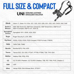 GUN & FLOWER Universal Leather Shoulder Holster Compatible with Glock 17/19/22/23, 1911, Taurus G2C/G3C, M&P 9, Sig P220/P226, 92FS, Right Hand
