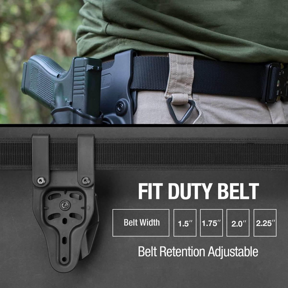 Duty Holster Level II Retention OWB Open Carry,Compatible with Glock 19 19X 44 45 (Gen 3-5)  G23 (Gen3-4) , Fit Duty Belt 1.5’’ 1.75’’ 2.0’’ 2.25’’, Not Fit G23 Gen5, Righ Hand