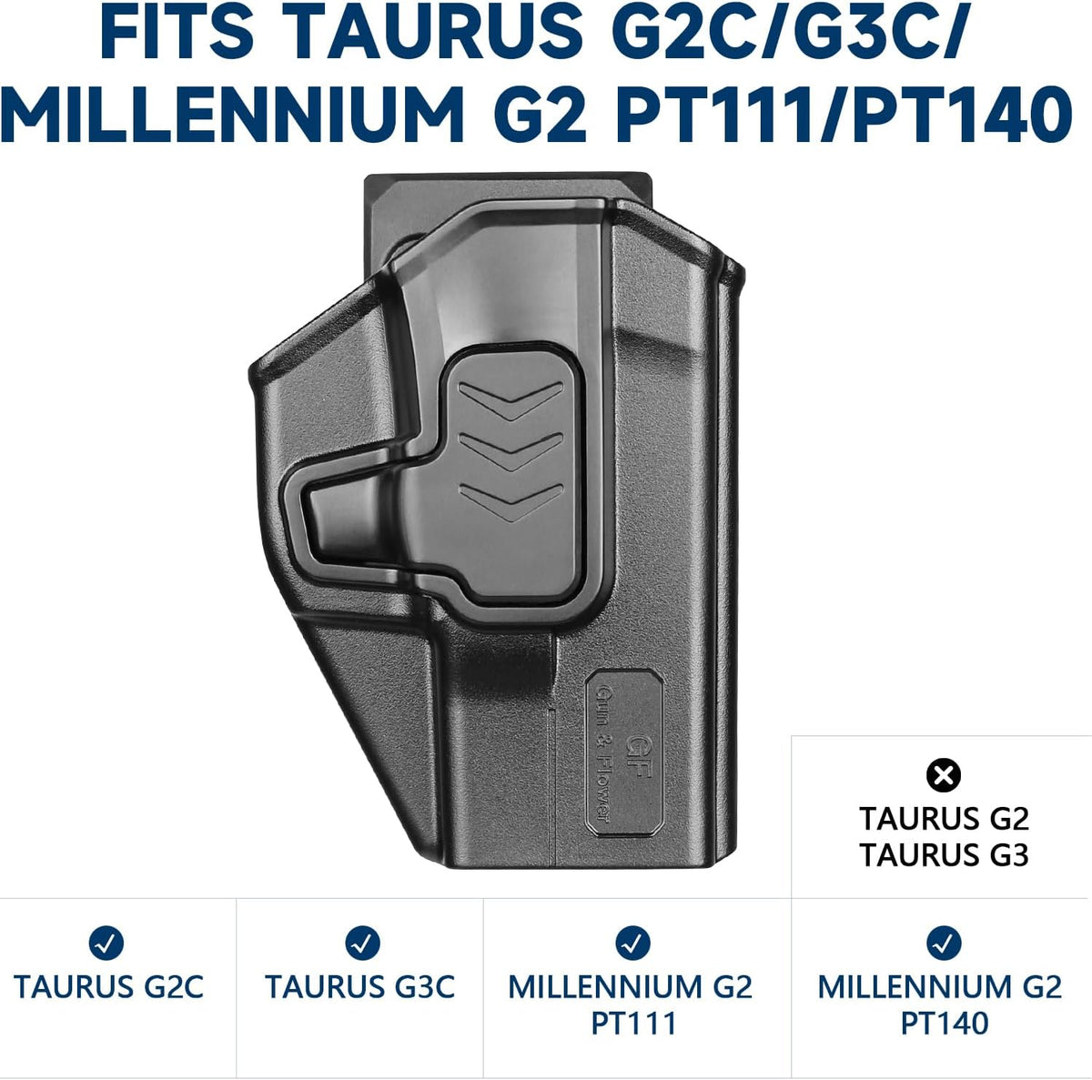 GUN & FLOWER OWB Holster Fits Taurus G2C/G3C, Taurus Millennium G2 PT111/ PT140, Outside Waistband Carry Belt Clip w/Molle Adapter, Level II Index Finger Release, 360 Degrees Adjustable, Right Hand