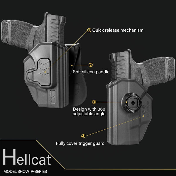 Springfield Hellcat Micro-Compact 3'' 9mm Holster, Outside Waistband Carry OWB Holster,Adjustable Cant/Index Finger Release, Right Hand