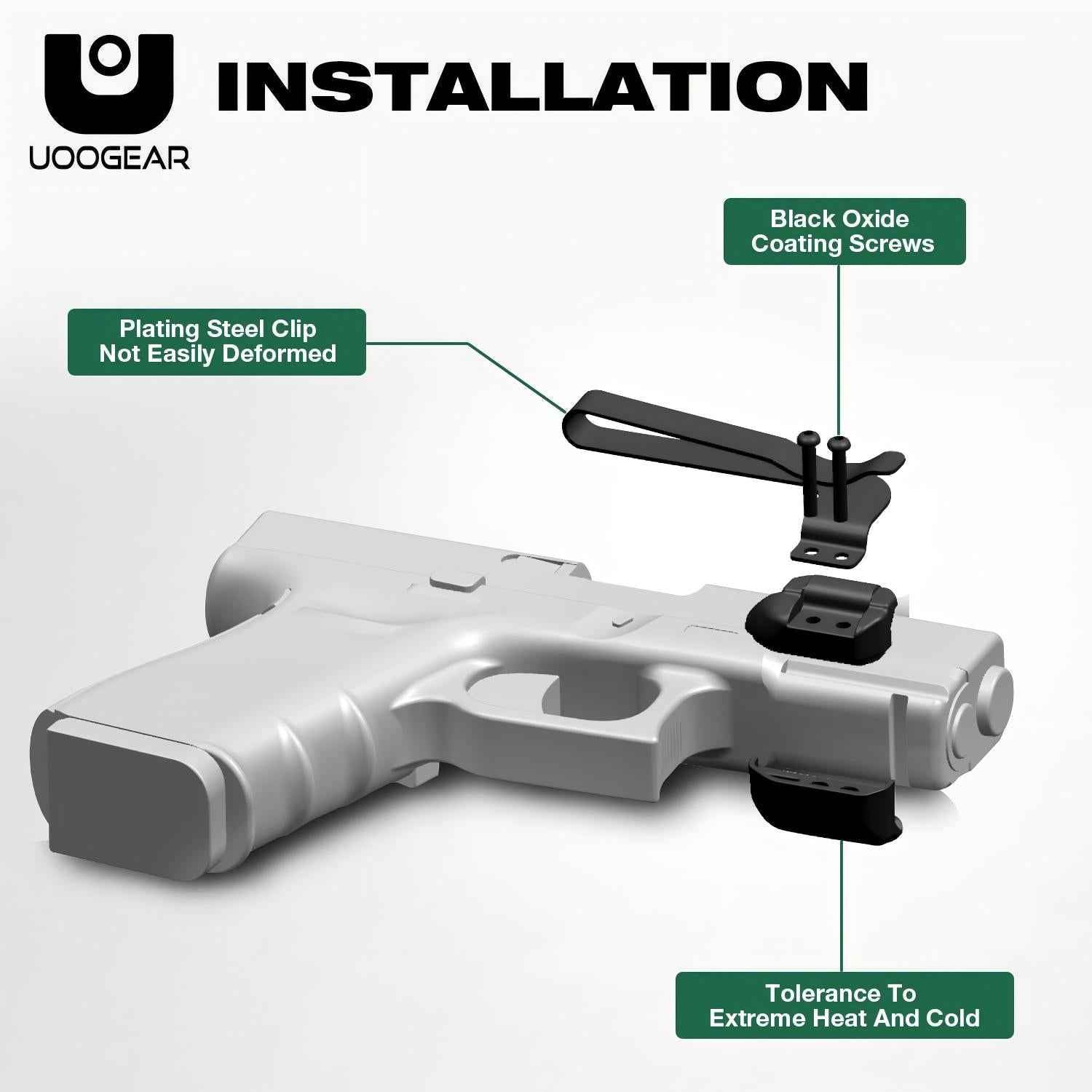 UOOGEAR Universal Rail Gun Clip, Low Profile Concealed Carry Gun Clip Fit: Gun w/Rail 1.31 Inch and Plus