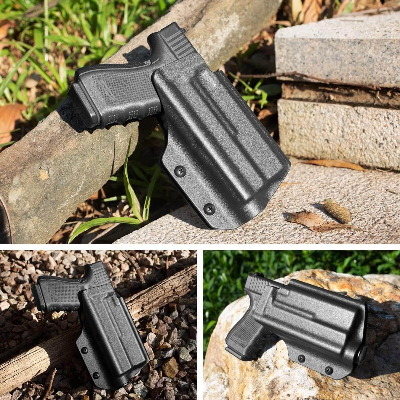 OWB Kydex Holster for Glock 17 22 31 w/ Olight BALDR Mini, Open Carry Holster Adj Retention, Right Hand | Gun & Flower