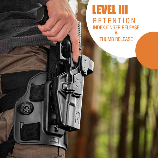 Level III Holster for Glock 19/17 Drop Leg Holster, Duty Leg Holster for Glock 17/19/31/32(Gen 1-5), G22/G23(Gen 1-4), G19X, 44, 45, Thigh Holster, Fit 1.5, 1.75, 2.0'' Duty Belt, Adj. Ride Height|Gun &Flowers