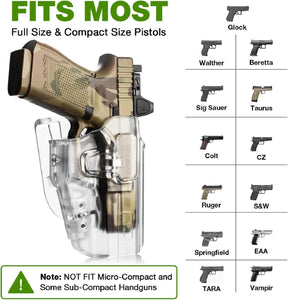 Frosted Clear Universal OWB Paddle Holster Level II with Index Finger Release & Optics Cut, Right Hand