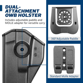 GUN & FLOWER OWB Paddle Holster Fits Taurus G2C/G3C, Taurus Millennium G2 PT111/PT140, Outside Waistband Carry Paddle w/Molle Adapter, Level II Index Finger Release, 360 Degrees Adjustable, Right Hand