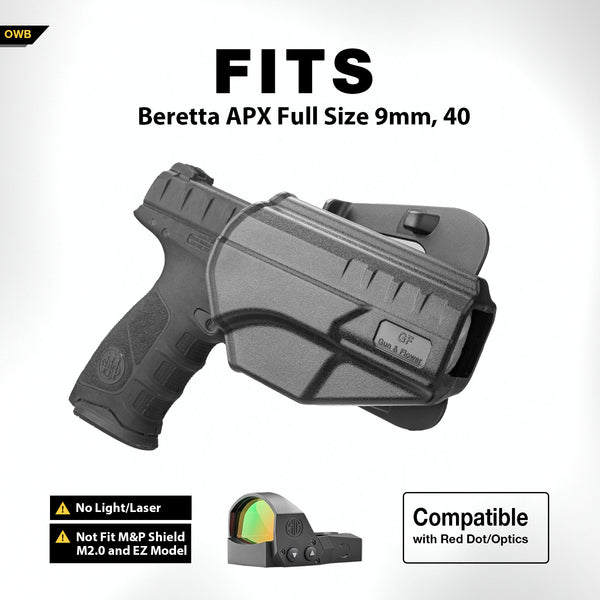 Beretta APX Holster, Thumb OWB Holster Fit Beretta APX Full Size 9mm, 40, Level II Retention/360 Degrees Adjustable Right Hand|Gun & Flower