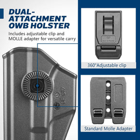 GUN & FLOWER OWB Holster Fits Glock 17 Gen 3-5, Glock 22/31 Gen 3-4, Glock 44/45, Outside Waistband Carry Belt Clip w/Molle Adapter, Level II Index Finger Release, 360 Degrees Adjustable, Right Hand