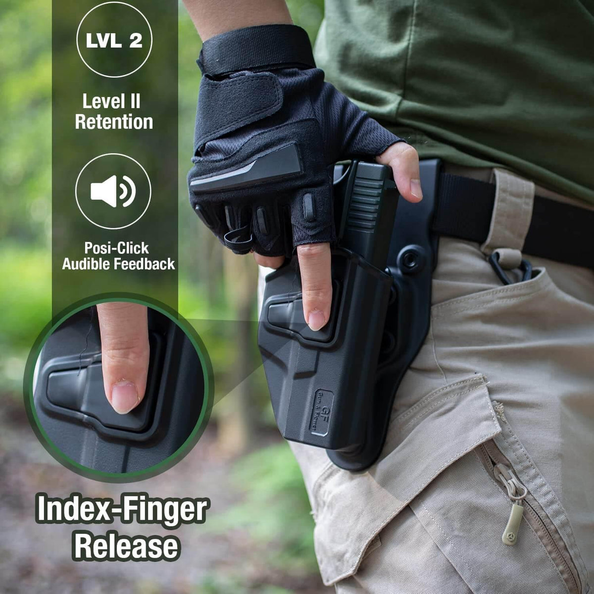 Holster Level II Retention OWB Open Carry,Compatible with Glock G17/G19/G26 Gen3-5  G17/G19 Gen4-5 MOS  G23/G32 Gen5 MOS G19X  G19 Gen4 MOS  G44  G45  G45 MOS  , Fit Belt 1.5’’ 1.75’’ 2.0’’ 2.25’’, Not Fit G23 Gen5, Righ Hand