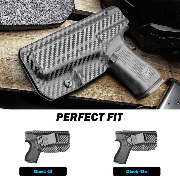 Carbon Fiber Texture Glock 43/43X Kydex IWB Holster Inside Waistband Concealed Carry Right Hand | Gun & Flower