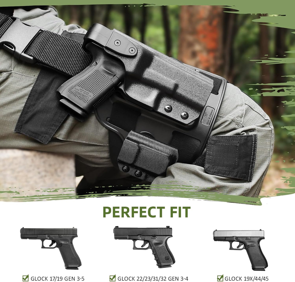 Tactical Level II G17 Drop Leg Holster with Single Mag Pouch for Glock 17/19 Gen3-5, 22/23/31/32 Gen3-4, 19X/44/45 – Kydex Thigh Holster Adjustable Right-Hand Draw