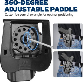 GUN & FLOWER OWB Paddle Holster Fits Glock G19 Gen3-5, G23/G32 Gen3-4, G19X/G44/G45, Outside Waistband Carry Paddle w/Molle Adapter, Level II Index Finger Release, 360 Degrees Adjustable, Right Hand