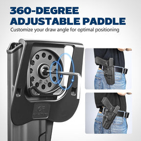 GUN & FLOWER OWB Paddle Holster Fits Glock 17 Gen3-5, Glock 22/31 Gen3-4, Glock 44/45, Outside Waistband Carry Paddle w/Molle Adapter, Level II Index Finger Release, 360 Degrees Adjustable, Right Hand