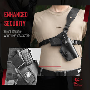 GUN & FLOWER Universal Leather Chest Holster Compatible with Glock 17/19/ 19X/ 22/43/ 43X, 1911, Taurus G2C/G3C, M&P 9, Sig P220/P226, 92FS and More, for Men and for Women, Right Hand