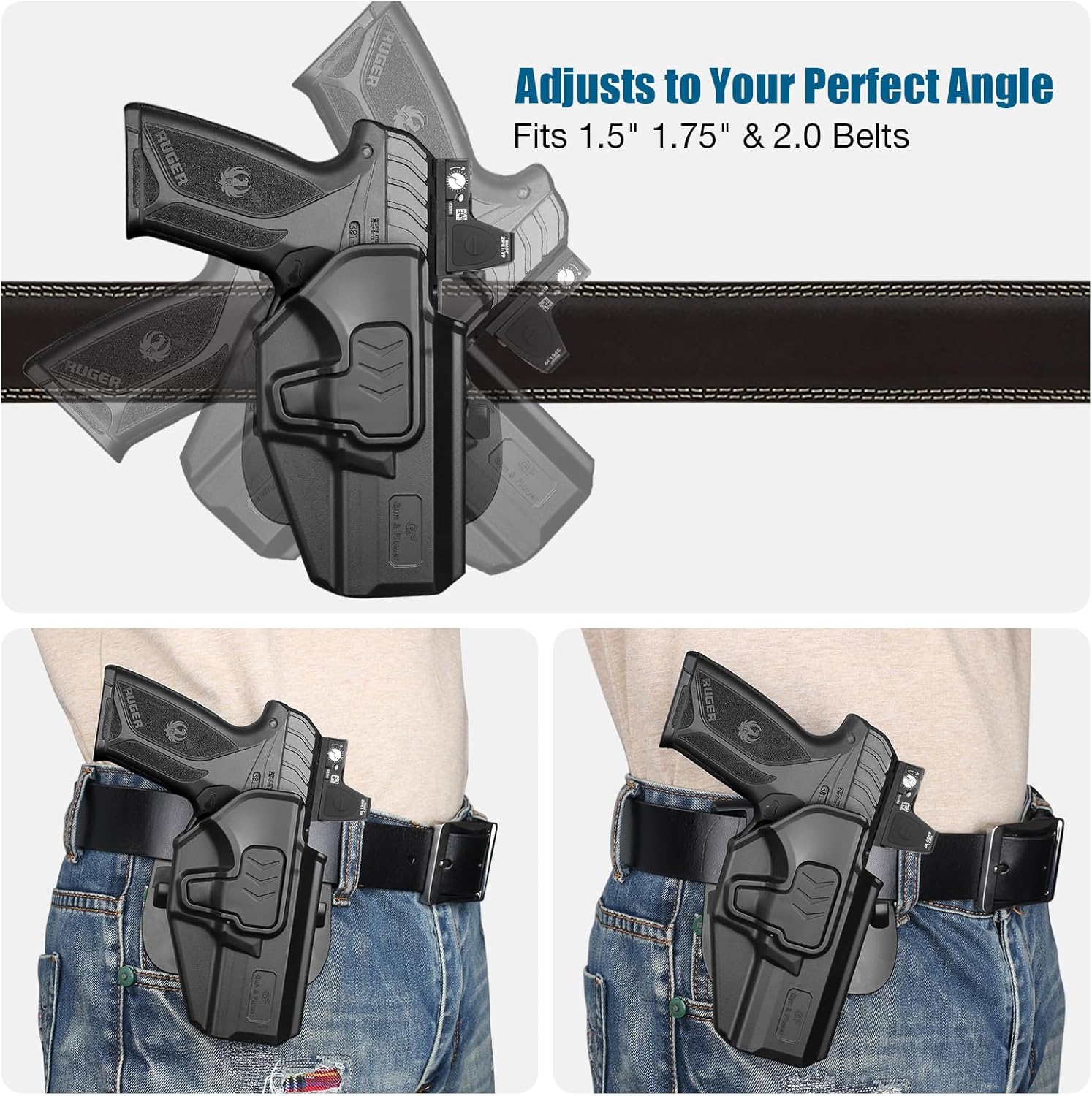 OWB Holster Compatible with Ruger Security 9 Standard, Fits Red Dot/Optics, Level II Index Finger Release Gun Holster, Outside Waistband Carry, 360° Adjustable Paddle, Right Hand