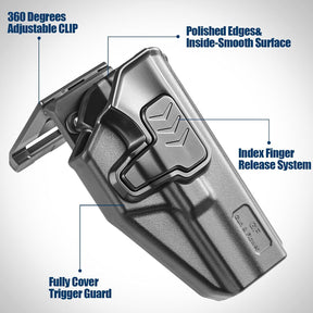 GUN & FLOWER OWB Holster Fits Glock 17 Gen 3-5, Glock 22/31 Gen 3-4, Glock 44/45, Outside Waistband Carry Belt Clip w/Molle Adapter, Level II Index Finger Release, 360 Degrees Adjustable, Right Hand