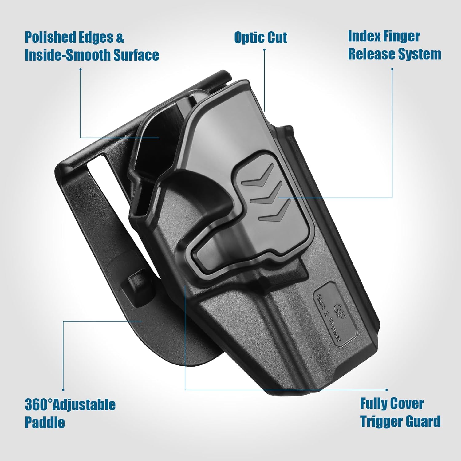 OWB Holster Compatible with Ruger Security 9 Standard, Fits Red Dot/Optics, Level II Index Finger Release Gun Holster, Outside Waistband Carry, 360° Adjustable Paddle, Right Hand