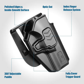 OWB Holster Compatible with Ruger Security 9 Standard, Fits Red Dot/Optics, Level II Index Finger Release Gun Holster, Outside Waistband Carry, 360° Adjustable Paddle, Right Hand