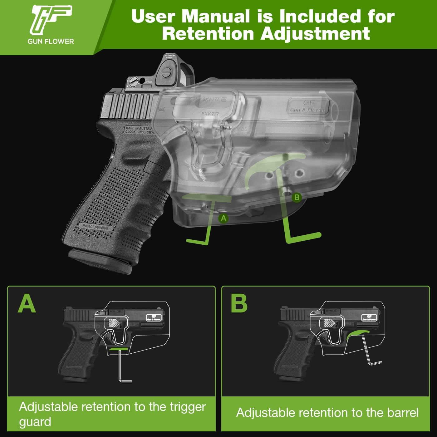 Frosted Clear Universal OWB Paddle Holster Level II with Index Finger Release & Optics Cut, Right Hand