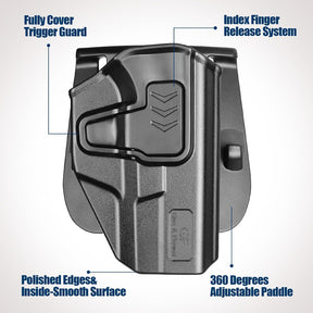 GUN & FLOWER OWB Paddle Holster Fits Glock G19 Gen3-5, G23/G32 Gen3-4, G19X/G44/G45, Outside Waistband Carry Paddle w/Molle Adapter, Level II Index Finger Release, 360 Degrees Adjustable, Right Hand